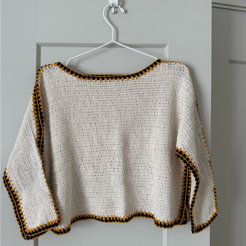Mango Cream Poncho with Black and Gold Trim